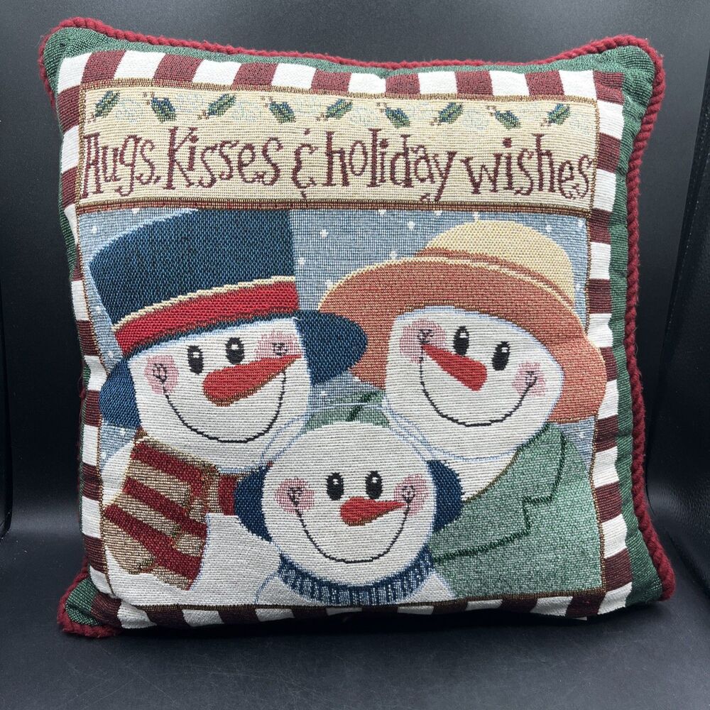 St Nicholas Square Tapestry Pillow Family Of Snowman 17x17 Dual Sided